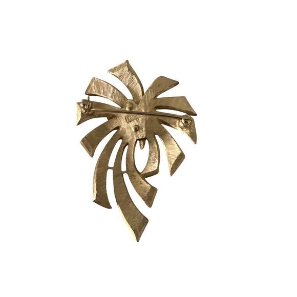 Vintage Crown Trifari Gold-Tone Abstract Palm Tree Brooch Pin - Picture 2 of 2